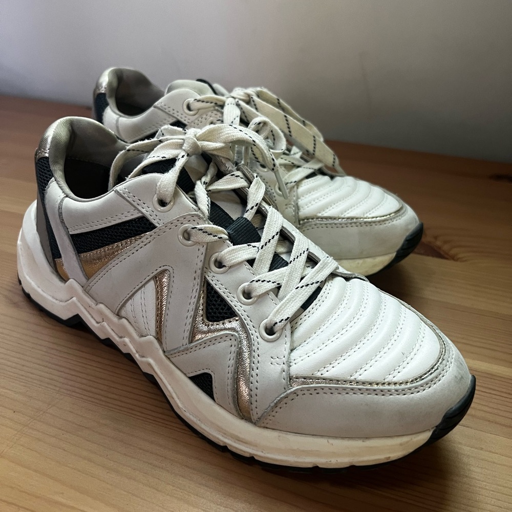 Maje White and Gold Lug Sole Sneakers